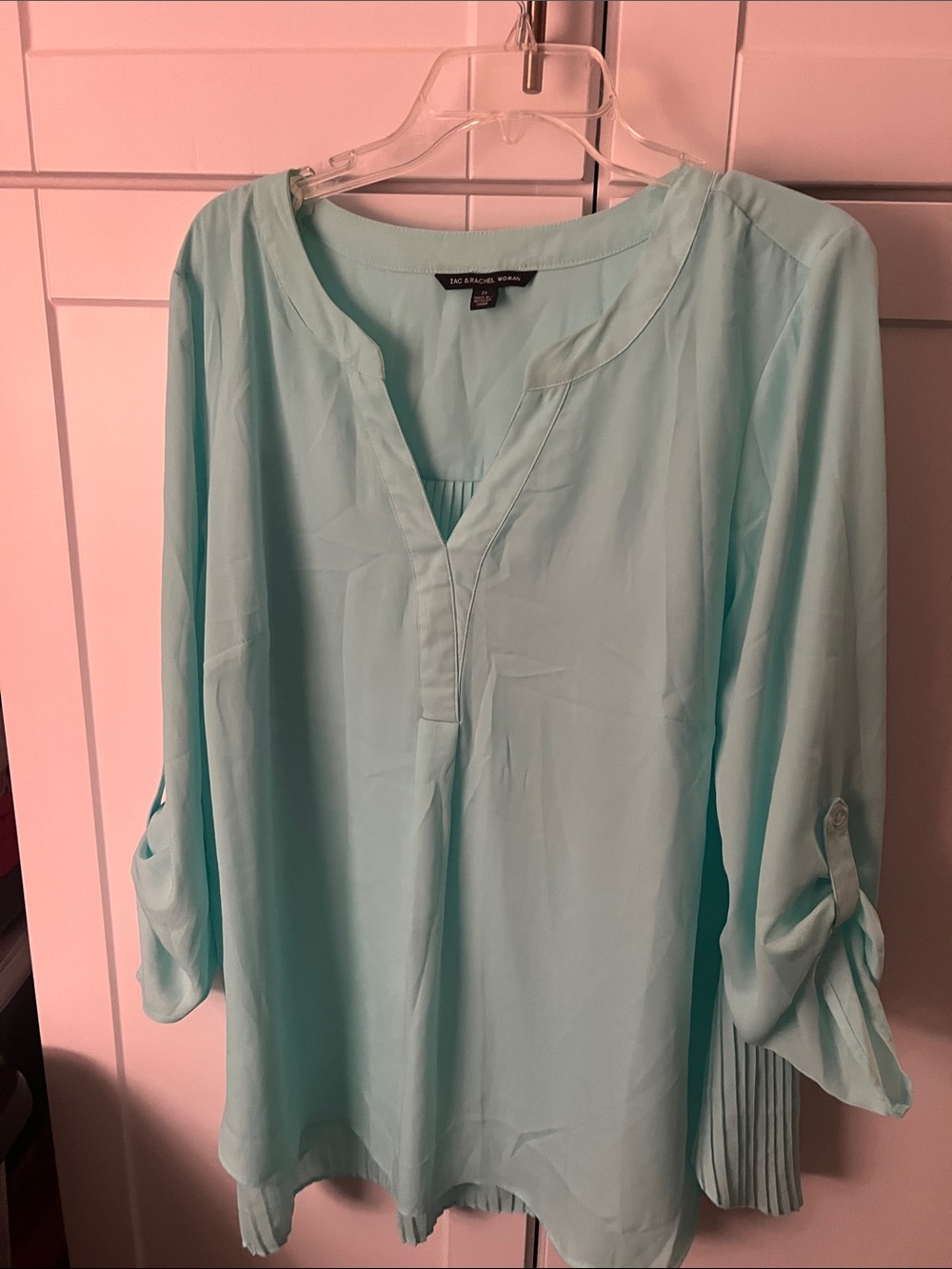 Zac & Rachel Light Aqua V-Neck Roll-Tab Tunic